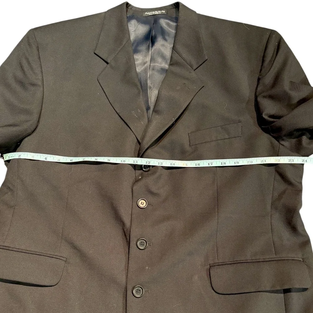 Mens Black Wool Blend 4 Button Suit‎ Blazer Pleated Pants Set 46/40 S